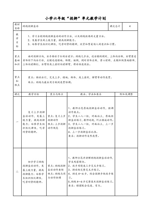 61-小学体育6年级(上)助跑投掷垒球单元教学计划