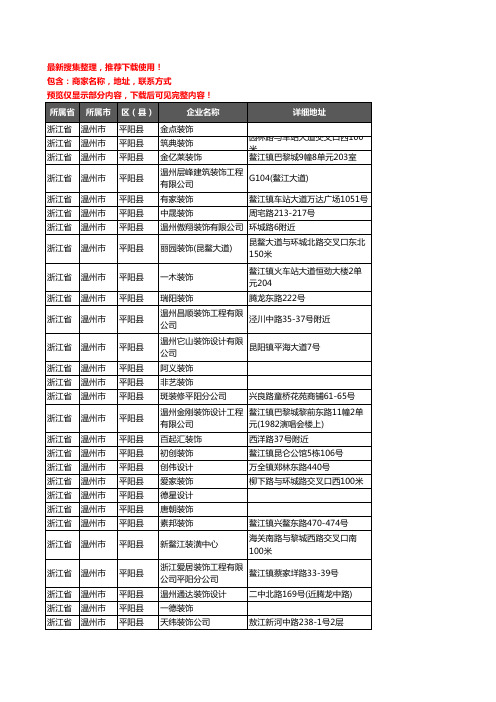 新版浙江省温州市平阳县装修公司企业公司商家户名录单联系方式地址大全102家