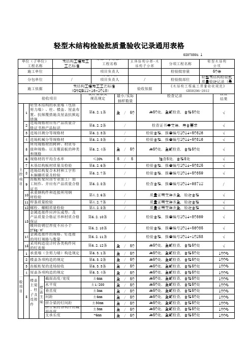 轻型木结构检验批质量验收记录通用表格