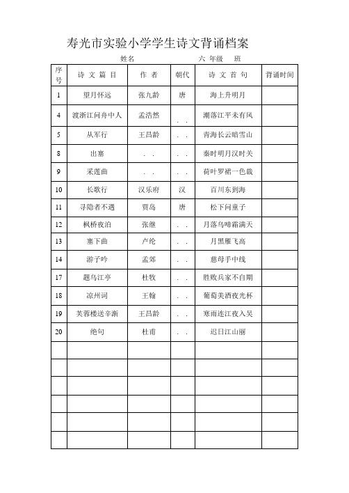 寿光市实验小学学生诗文背诵档案