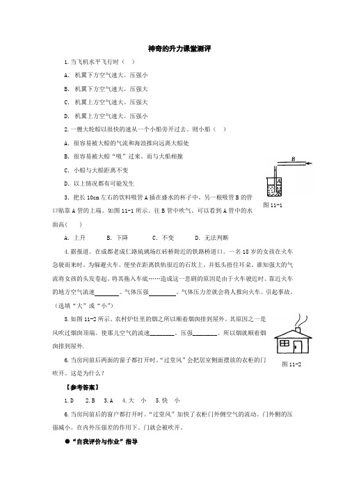 11.3神奇的升力课堂测评(粤版九上)