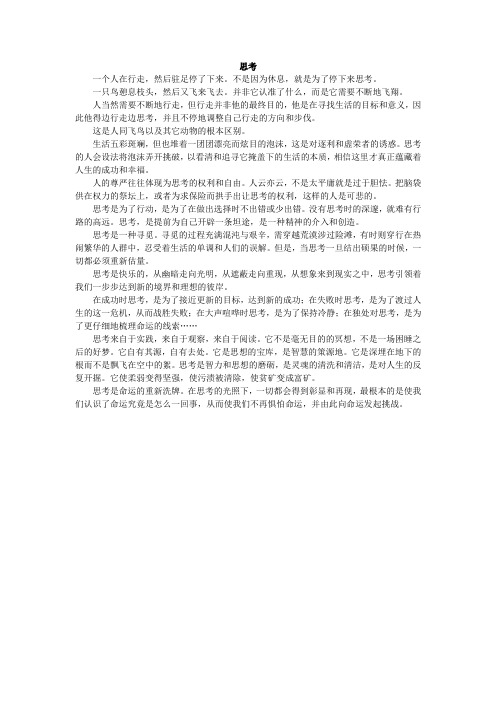 攀枝花市中考满分作文-思考