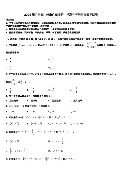 2025届广东省广州市广东实验中学高三考前热身数学试卷含解析