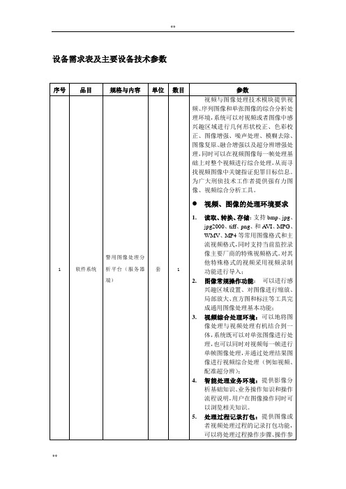 设备需求表及主要设备技术参数