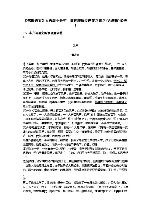 小升初【部编语文】人教版小升初  阅读理解专题复习练习(含解析)经典1