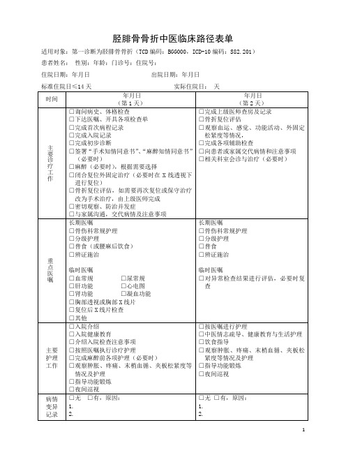 胫腓骨骨折中医临床路径表单