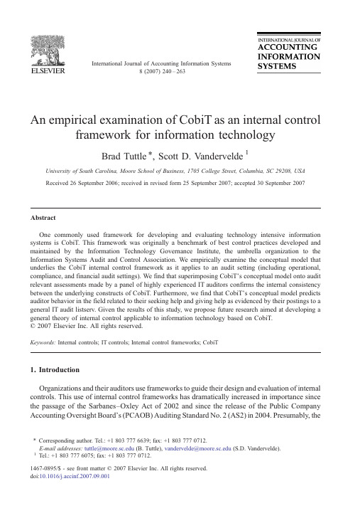 An empirical examination of CobiT as an internal control framework for information technology