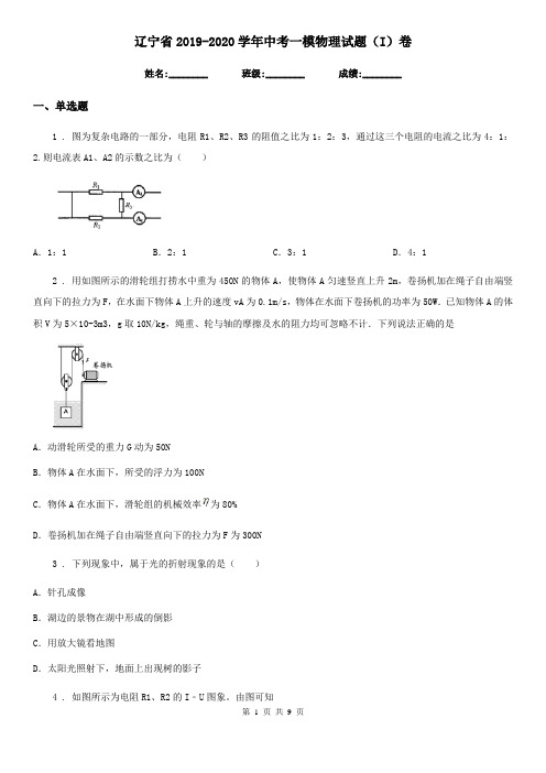 辽宁省2019-2020学年中考一模物理试题(I)卷