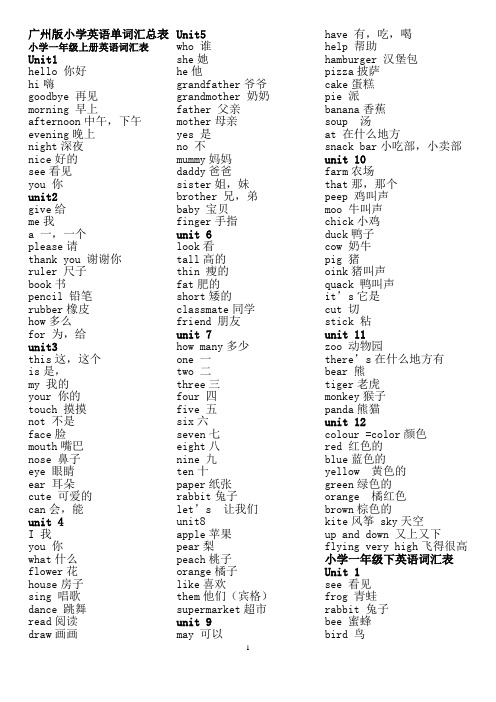 广东省小学英语单词一到六年级汇总打印版