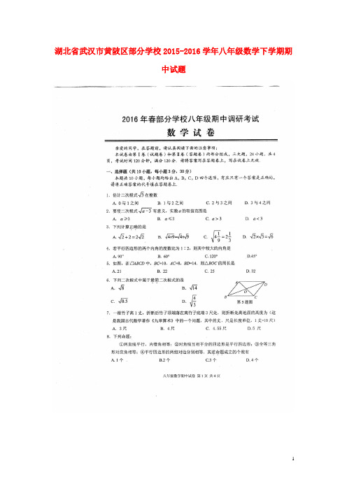 湖北省武汉市黄陂区部分学校2015-2016学年八年级数学下学期期中试题