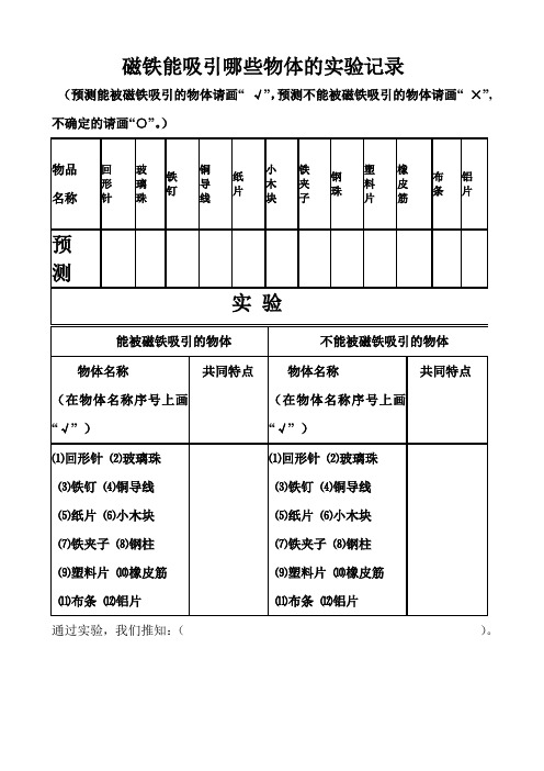 磁铁能吸引哪些物体的实验记录