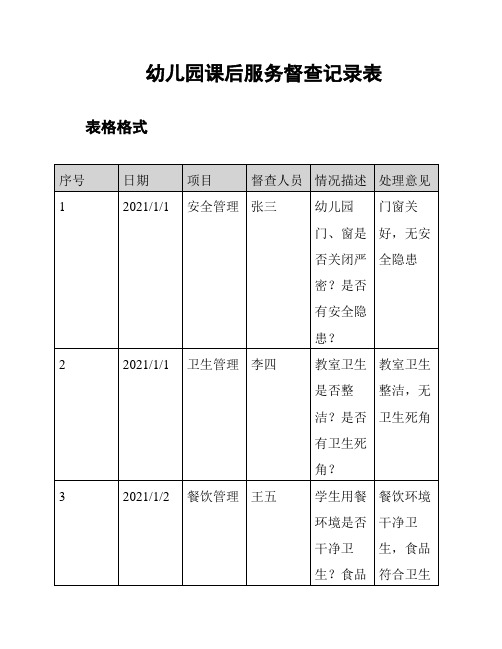 幼儿园课后服务督查记录表