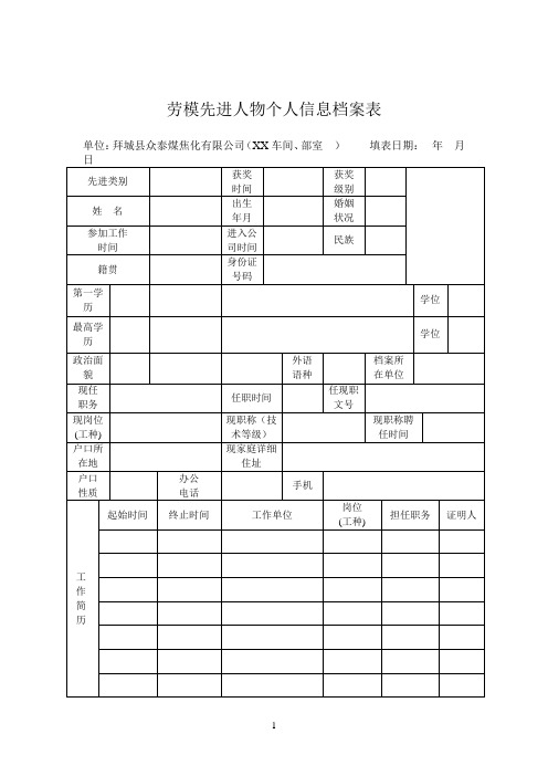 劳模先进档案信息档案模板