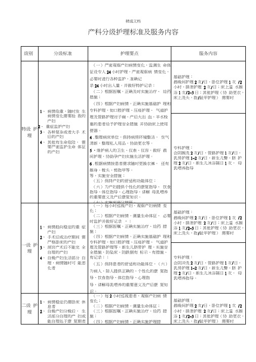 产科分级护理标准及服务内容最新版