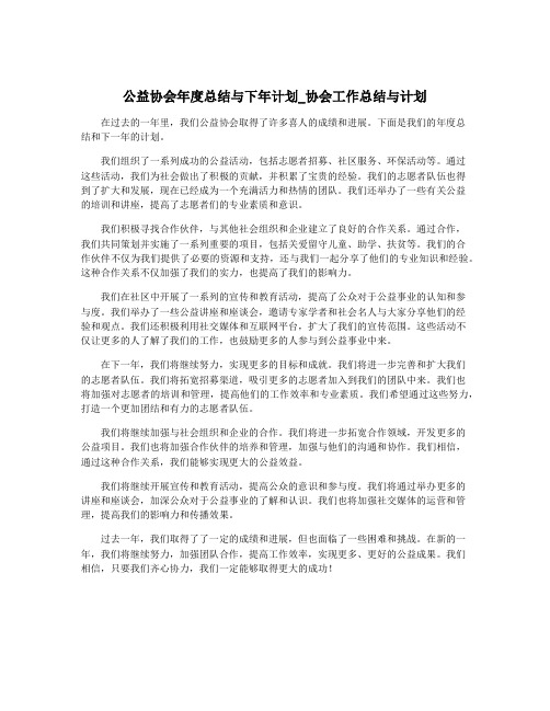 公益协会年度总结与下年计划_协会工作总结与计划