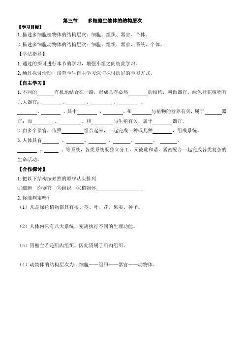 多细胞生物体的结构层次导学案