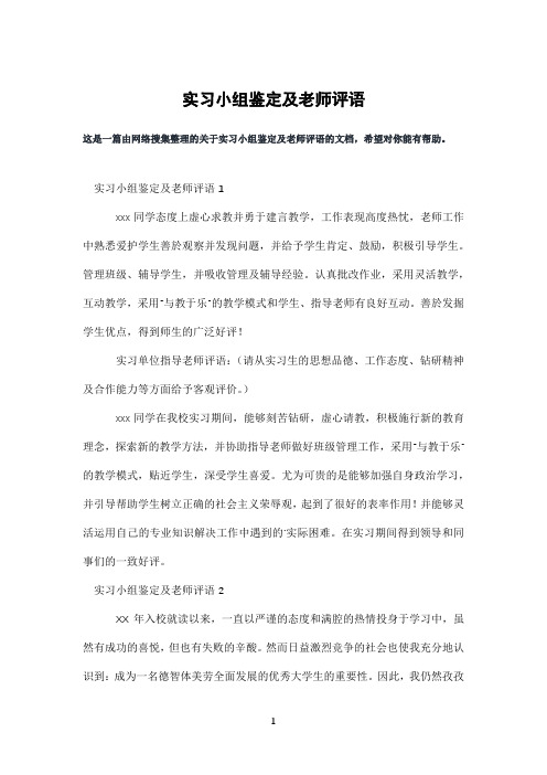 实习小组鉴定及老师评语