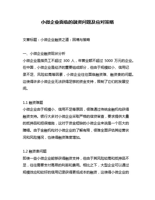 小微企业面临的融资问题及应对策略