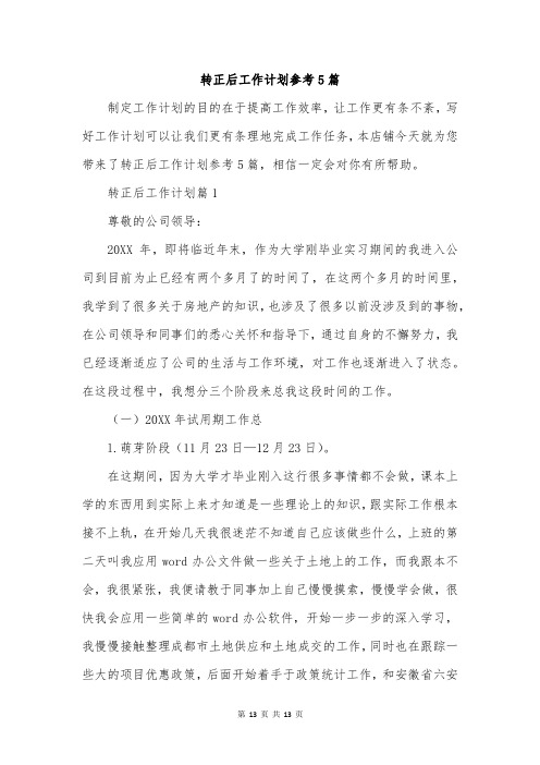 转正后工作计划参考5篇