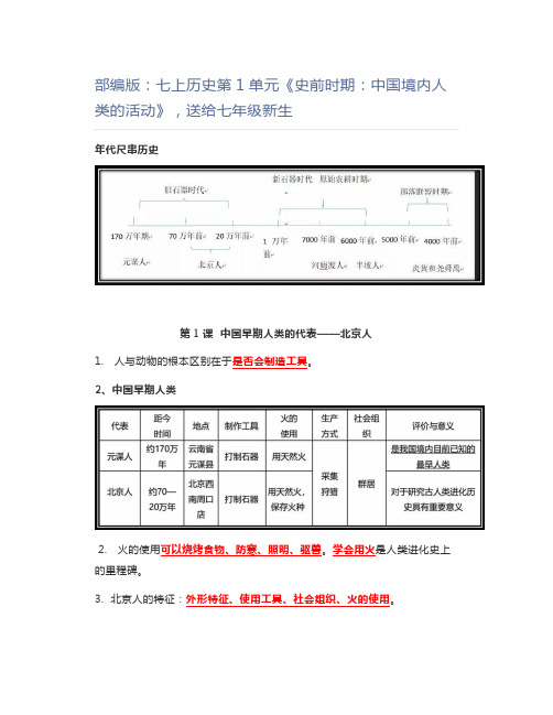 初中历史部编版：七上历史第1单元《史前时期：中国境内人类的活动》,送给七年级新生