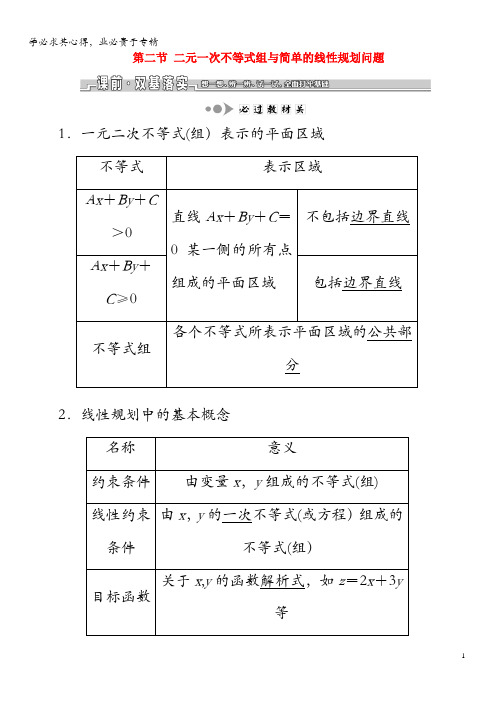 2020版高考数学一轮复习第七章不等式第二节二元一次不等式组与简单的线性规划问题教案文(含解析)