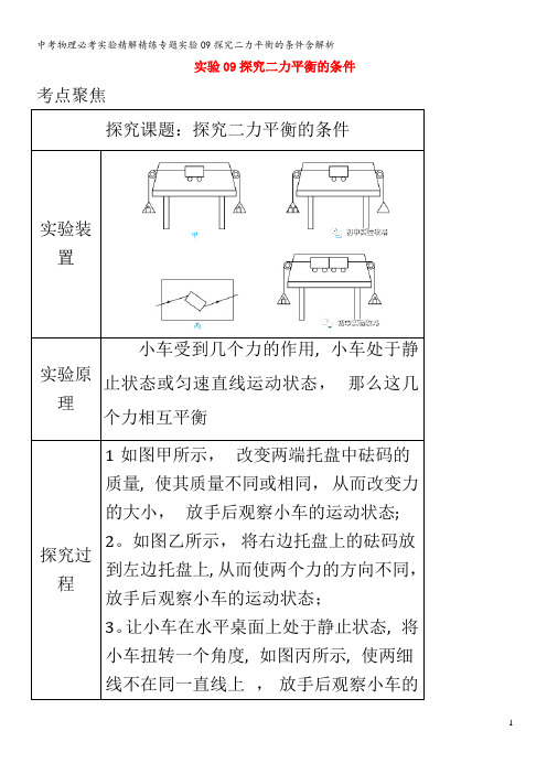 中考物理必考实验精解精练专题实验09探究二力平衡的条件含解析