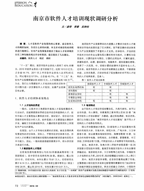 南京市软件人才培训现状调研分析