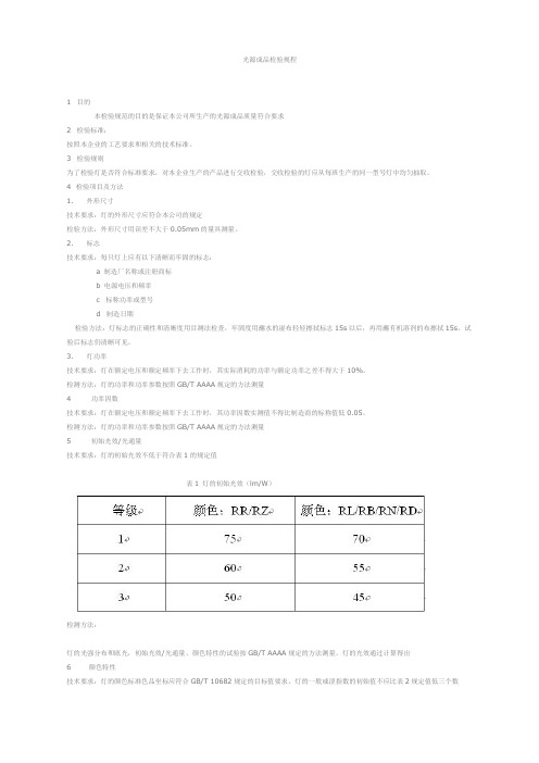 光源成品检验规程