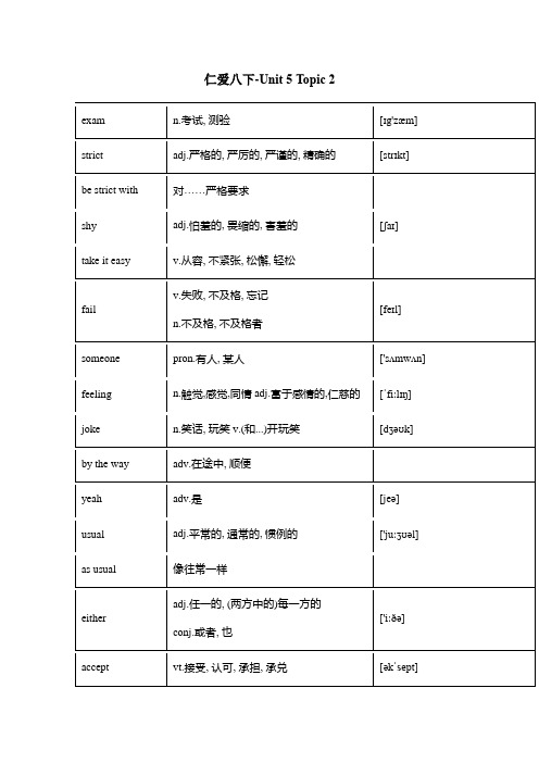 仁爱版八年级下册英语-Unit 5：Topic 2单词汇总+知识梳理(word版)