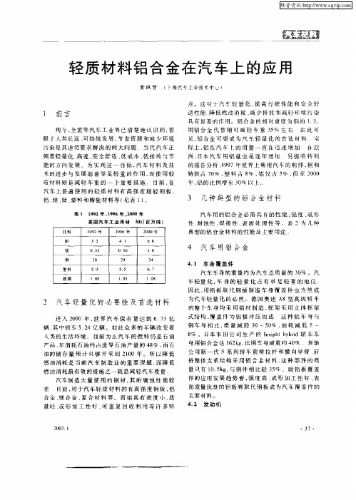 轻质材料铝合金在汽车上的应用