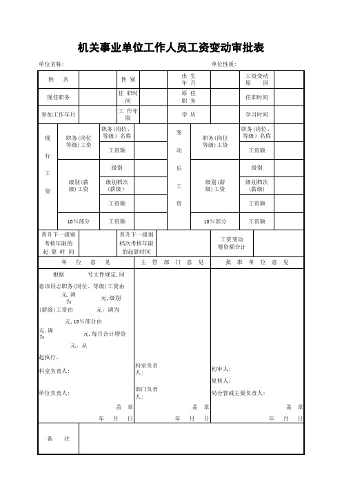 入档变动审批表：机关事业单位工作人员工资变动审批表