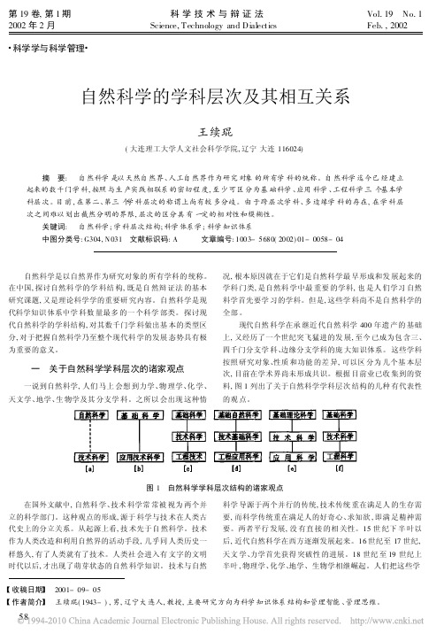 自然科学的学科层次及其相互关系