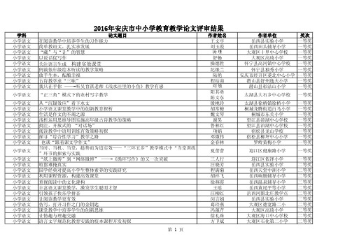 2016年安庆市中小学教育教学论文评审结果