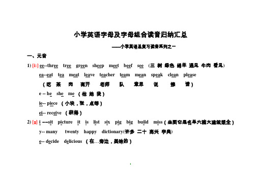 小学英语字母及字母组合读音归纳汇总[自然拼读法] 小学英语总复习