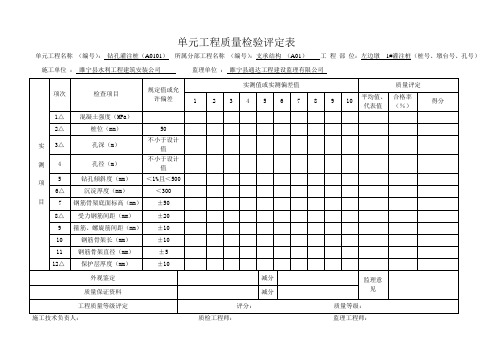 钻孔灌注桩分项工程质量评定表1