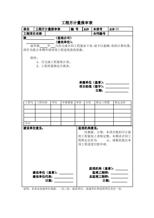 工程计量报审表