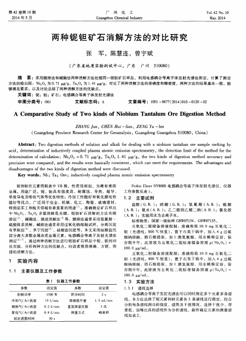 两种铌钽矿石消解方法的对比研究