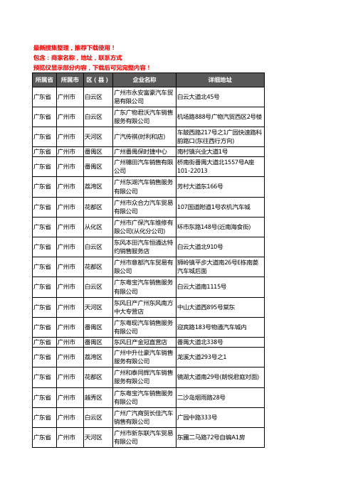 新版广东省广州市汽车4S店企业公司商家户名录单联系方式地址大全339家