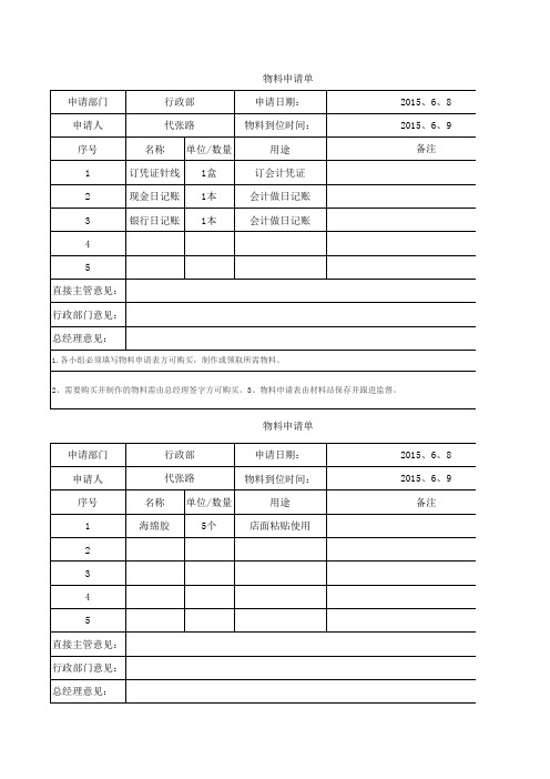 物料申请单