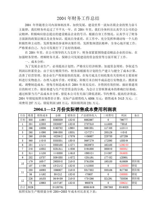 2004年财务工作总结