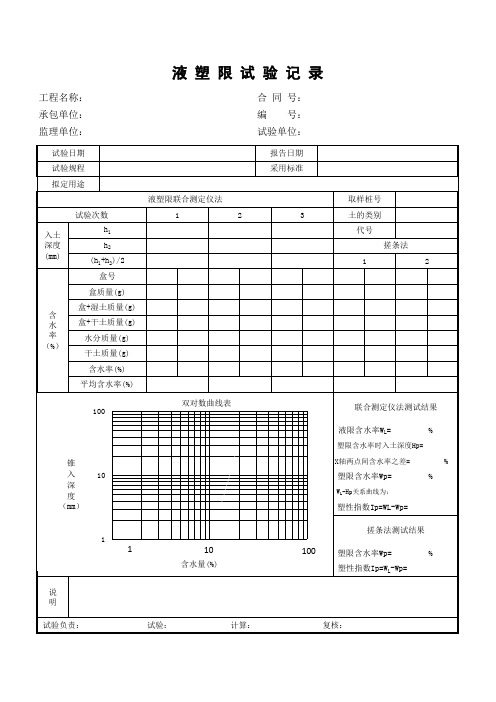 液塑限试验记录(工程管理试验表单)