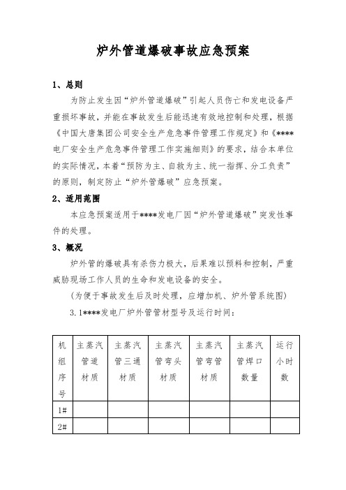 炉外管道爆破事故应急预案