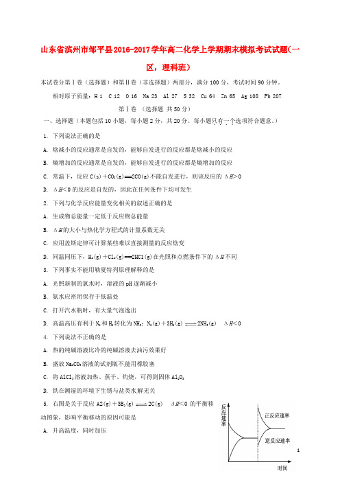 山东省滨州市邹平县高二化学上学期期末模拟考试试题(一区,理科班)