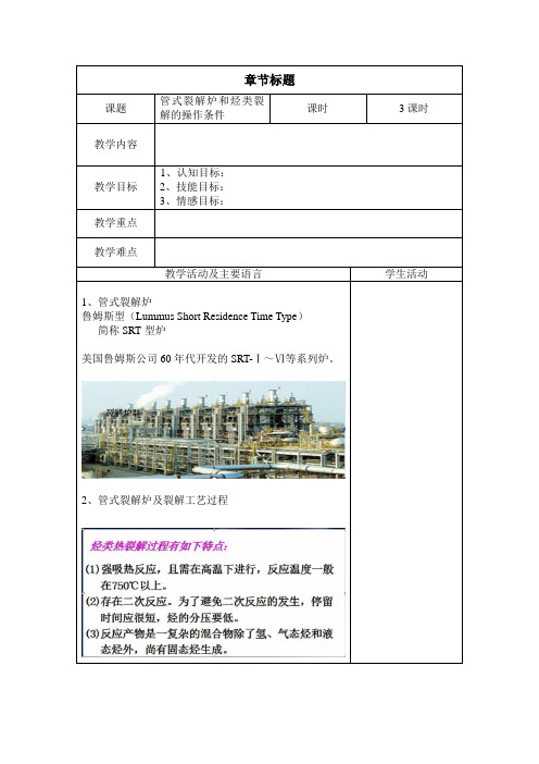 管式裂解炉和烃类裂解的操作条件