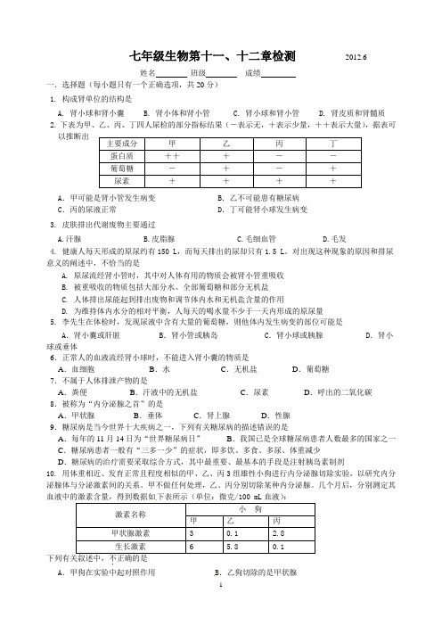 苏教版七年级生物第十一、十二章检测