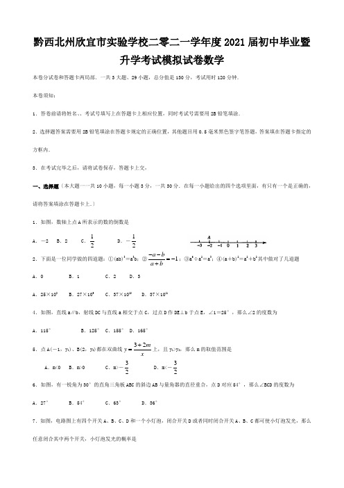 欣宜市实验学校二零二一学年度九年级数学毕业暨升学模拟考试试题 试题