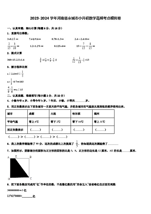 2023-2024学年河南省永城市小升初数学高频考点模拟卷含解析