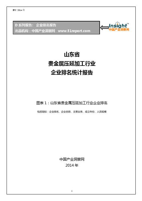 山东省贵金属压延加工行业企业排名统计报告