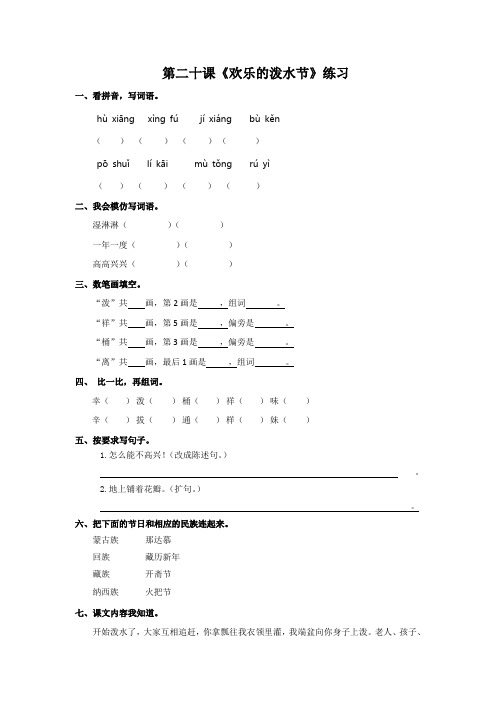 二年级下册语文同步练习-20 欢乐的泼水节-苏教版