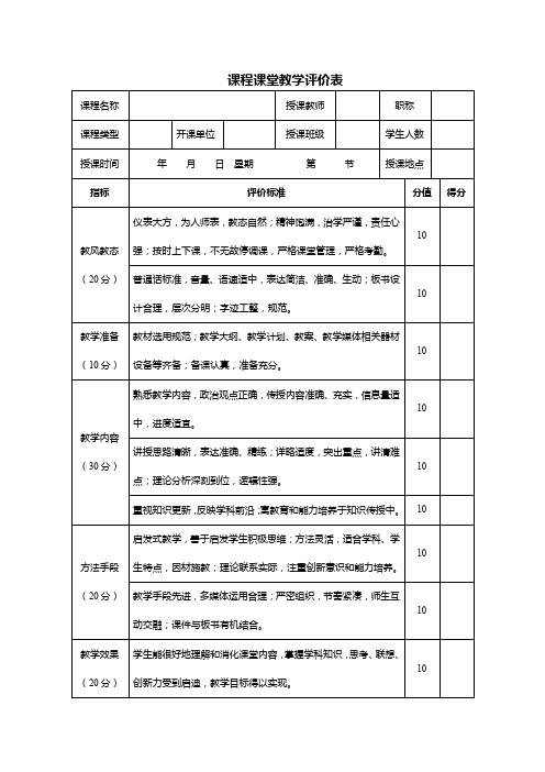 课堂教学评价表